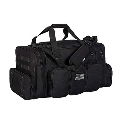 Heavy Duty Range Duffel Quality Tactical Gear Travel Sports Gym Bag Lockable Zippers with US Flag Patch 27 Inch Black - size: 27" Black