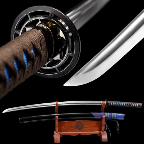 Constans Hand Forged Samurai Katana, High Manganese Steel, 39.37 Inch, Unsharpened Practice Blade, Bushido and Iaido Training Sword, Includes Display Stand