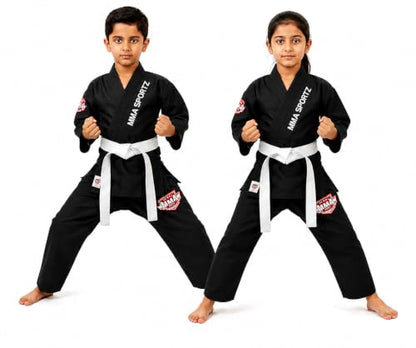 Jiu Jitsu Gi for Kids & Teens – Lightweight Martial Arts Training Suit | 100% Cotton-Poly Blend | Free White Belt - color: Black, size: M-0