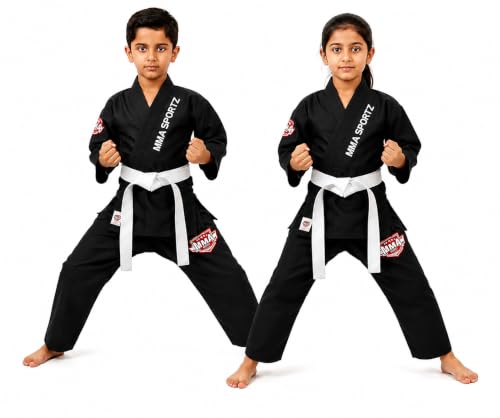 Jiu Jitsu Gi for Kids & Teens – Lightweight Martial Arts Training Suit | 100% Cotton-Poly Blend | Free White Belt - color: Black, size: M-0