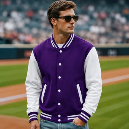 babyhealthy Men's Women's Varsity Baseball Jacket Casual Letterman Bomber Jacket Windbreaker Lightweight Jacket Coat - color: 007 Purple, size: Medium