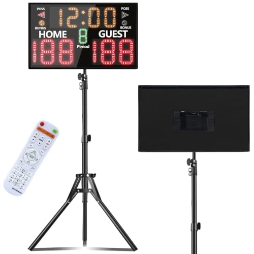 Portable Digital Scoreboard with Remote, LED Electronic Score Keeper, Battery Powered Basketball Score Board, Outdoor Scoreboard for Indoor Outdoor Courts & Sports Events - style: Plus, with tripod