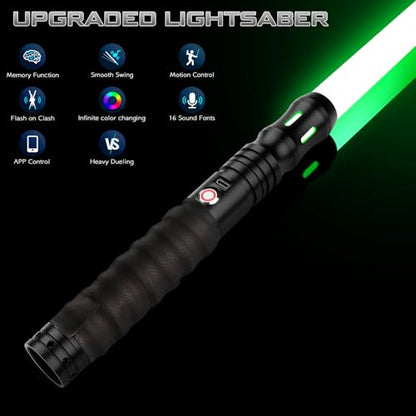 Smooth Swing Dueling Lightsabers with APP - Infinite RGB 16 Colors Changeable Light Sabers, Motion Control Metal Hilt Light Saber for Adults Teens Gift, 16 Sounds Fonts, Battery Recharge, Black - color: Black
