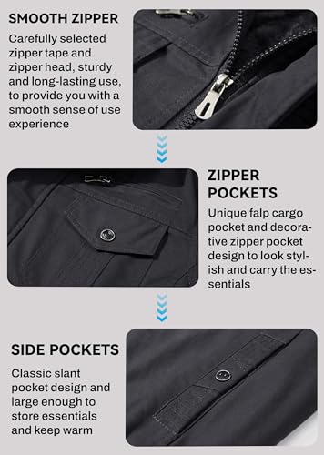 EKLENTSON Mens Winter Jacket with Multi Pockets Fleece Lined Military Coat - color: Dark Gery, size: Small