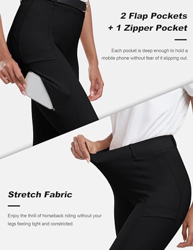 MoFiz Women's Horse Riding Pants Breeches Equestrian Pants Riding Tights - color: Black, size: Large