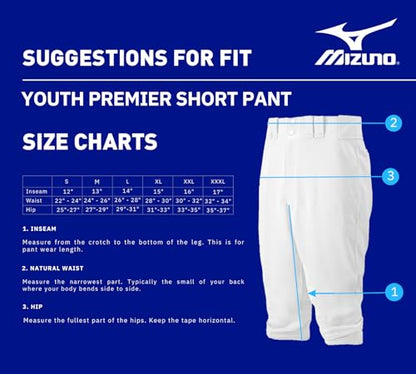 Mizuno Youth Premier Short Baseball Pant - color: Charcoal, size: Medium