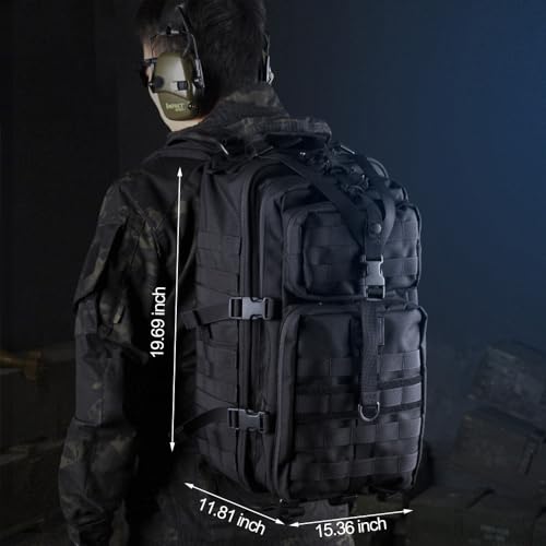 EMDMAK Military Tactical Backpack, 42L Large Military Pack Army 3 Day Assault Pack Molle Bag Rucksack - color: Black