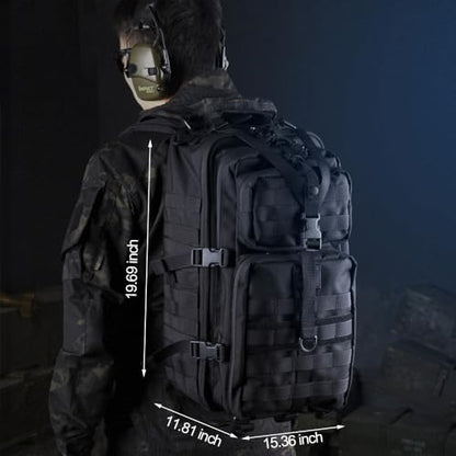 EMDMAK Military Tactical Backpack, 42L Large Military Pack Army 3 Day Assault Pack Molle Bag Rucksack - color: Black