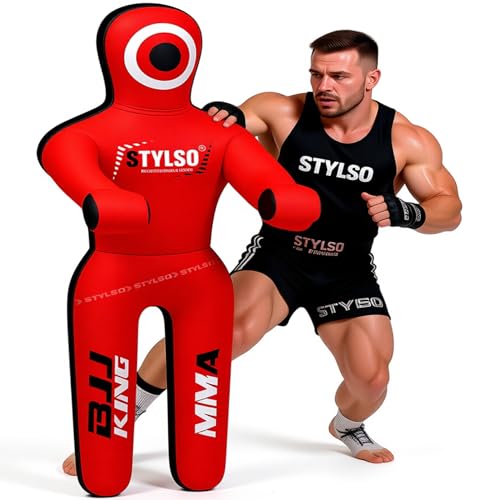 Unfilled Grappling Dummy – Adult Life Size Wrestling & BJJ Training Dummy, MMA Jiu Jitsu Judo Takedown & Throwing Practice, Heavy-Duty Triple-Stitched Canvas Submission Dummy - color: Red, size: 6ft / 72"