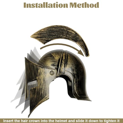 Servllcell Medieval Roman Knight Helmet,Plastic Greek Spartan Gladiator Helmet Medieval Costume Accessories,Halloween Hat - color: Gold Red-e