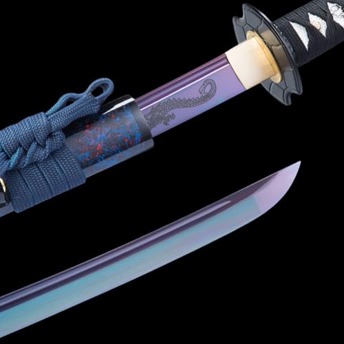 Handmade Sharp Katana, Traditional Clay Tempered 1060/9260/T10 Steel, Full Tang Real Katana Sword, Authentic Japanese Craft Samurai Sword - color: Purple