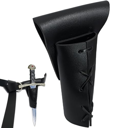 Medieval Dagger Holster Sword Frog PU Leather Halloween Sword Holster Renaissance Fairs LARP Belt Sheath Accessory - color: Black