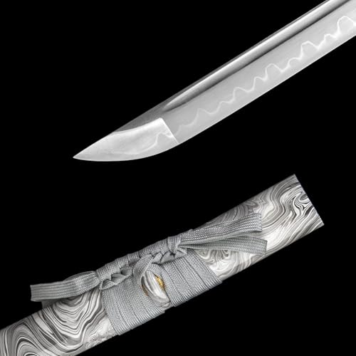Real Samurai Sword Hand Forged with T10 Steel Clay Tempered 41-Inch - color: Grey/White-T10 Steel-Hamon