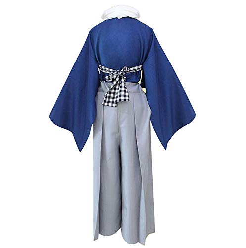 DJF Men's Kendo Hakama Aikido Japanese Samurai Costume Judo Martial Arts Uniform - color: Blue, size: X-Large