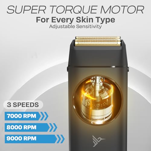 HUMMINGBIRD MK17 DualPro Foil Shaver & Beard Trimmer for Men – Gold Titanium Blades, Turbo Shaving & Torque Control, Metal Body, Digital Battery & RPM Display, Wet/Dry, USB-C & Wireless Charging Dock - size: MK17 DualPro
