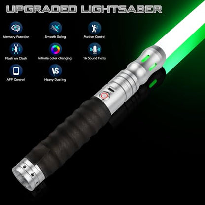 Smooth Swing Dueling Lightsabers with APP - Infinite RGB 16 Colors Changeable Light Sabers, Motion Control Metal Hilt Light Saber for Adults Teens Gift, 16 Sounds Fonts, Battery Recharge, Silver - color: Silver