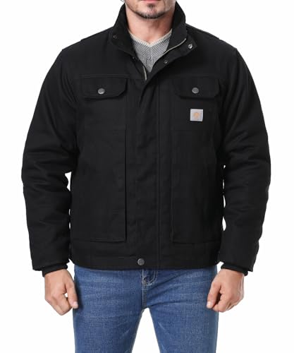 Men's Quilted Flannel Lined Work Coat Long-Lasting Jacket - color: Black, size: 3X-Large