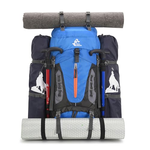 Bseash 60L Hiking Camping Backpack with Rain Cover, Waterproof Large Capacity Outdoor Sport Travel Daypack Climbing Touring (Light Blue) - color: Light Blue
