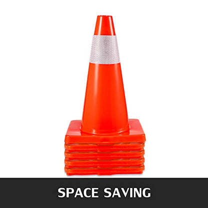 VEVOR 20Pack 18" Traffic Cones, Safety Road Parking Cones PVC Base, Orange Traffic Cone with Reflective Collars, Hazard Construction Cones for Home Traffic Parking - size: 18"(20Cones)