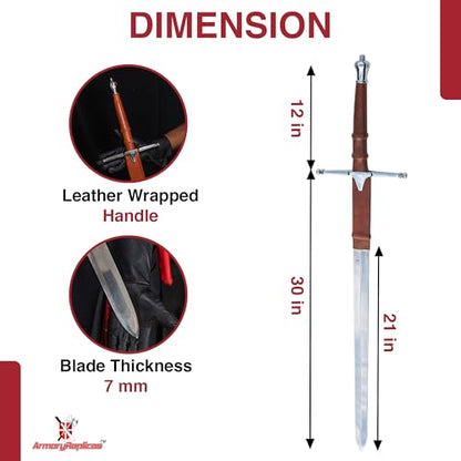 Armory Replicas™ - William Wallace Medieval Swords Collection - Deluxe Claymore Variations with Sheath - Stainless Steel Blade, Leather-Covered Handle - Inspired by Braveheart - style: Braveheart