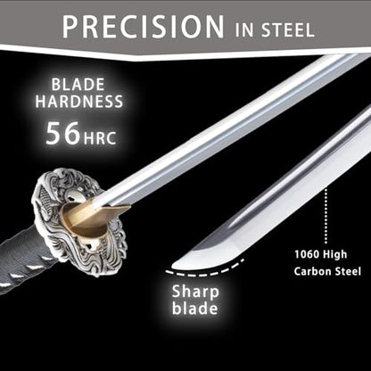 Handmade Sharp Katana, Traditional Clay Tempered 1060/9260/T10 Steel, Full Tang Real Katana Sword, Authentic Japanese Craft Samurai Sword - color: Ink-Black