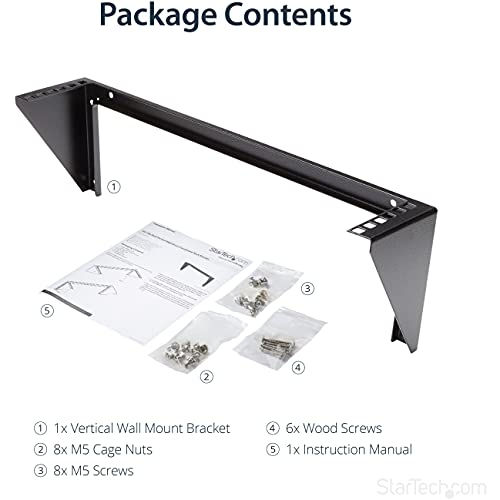 StarTech 2U Vertical Wall-Mount Rack Bracket, 19in, 125lb, TAA (RK219WALLV) - size: 2U