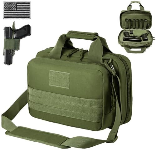 DBTAC Gun Case Bag XS | Tactical 1~2 Pistol Bag Firearm Shooting Case with Lockable Zipper for Shooting Range Outdoor Hunting | US Flag Patch + Universal Holster Included - color: Green
