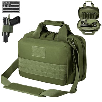 DBTAC Gun Case Bag XS | Tactical 1~2 Pistol Bag Firearm Shooting Case with Lockable Zipper for Shooting Range Outdoor Hunting | US Flag Patch + Universal Holster Included - color: Green