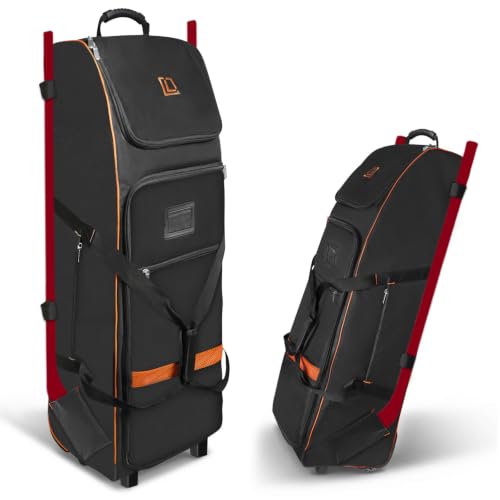 Hockey Bag with Wheels,Rolling Ice Hockey Duffel Travel Bag with Separate Breathable Shoe Compartment,2 Sticks Field Hockey Bag with Scratch-Resistant and Waterproof Bottom,Suitable for Teenagers