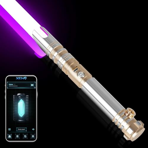 ELESKOCO Dueling Lightsaber APP Control Smooth Swing Light Sabers RGB Colors 16 Sound Fonts, Motion Control Metal Hilt, Gold - color: Gold