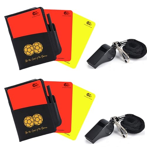 Soccer Referee Kit with Upgraded Loud Whistle, Red Yellow Cards Set - color: Black Whistle(2Pc)+Cards Set(2Pc)
