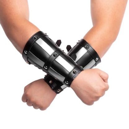 HZMAN Faux Leather Arm Guards Medieval Metal Armor Style Bracers