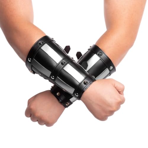 HZMAN Faux Leather Arm Guards Medieval Metal Armor Style Bracers