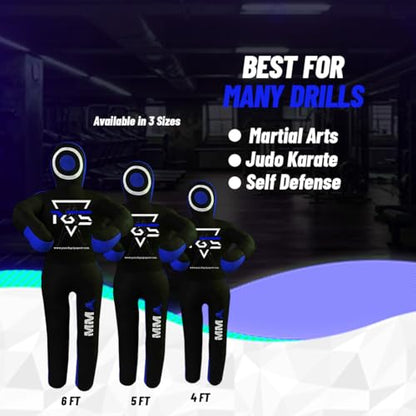MMA Grappling Dummy Brazilian JIU Jitsu BJJ Punching Bag for Self Defense Wrestling Judo Karate Boxing Throwing Submission Standing Position - UNFILLED - color: Black Blue, size: 5FT / 59"