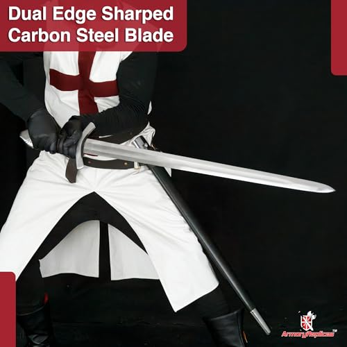Armory Replicas™ Medieval Hand Forged Knight Sword EN45 Carbon Steel Full Tang with Scabbard - style: Forged Tempered Sword