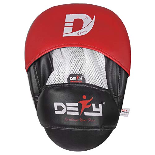 DEFY MMA Muay Thai Boxing Focus Mitts – Premium Leather Hook & Jab Punching Pads - Curved Focus Mitts for Strike & Kick Training Shield
