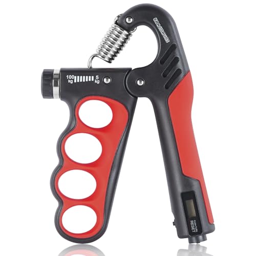 Grip Strength Trainer, Adjustable Resistance Forearm Strengthener with 11-220Lbs (5-100KG), Digital Counter, Ergonomic Hand Gripper Strengthener for Musicians, Athletes & Injury Recovery