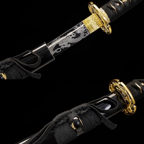 1045/1060 high Carbon Steel Full Hand Forged Traditional, Katana Sword Hademade Heat Tempered ，Japanese Samurai Swords ，Full Tang,Functional,Black - color: black Long
