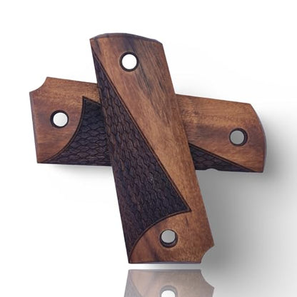 Art Series 1911 Pistol Grips – Handcrafted Walnut Wood Panels with Unique Engraved Designs | Oil Finish | Fits Full-Size 1911 Clones - color: Dark Pyramid