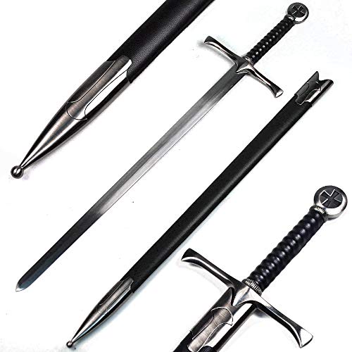 Ace Martial Arts Supply 36" Medieval Knight Arming Sword with Scabbard – Unsharpened Stainless Steel for Cosplay & Display - color: Crusader (Cross) W/ FROG BELT