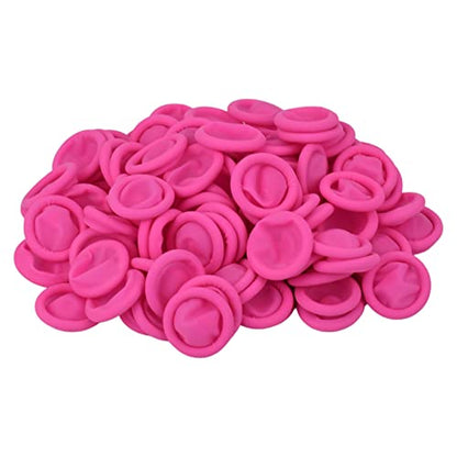 100 Pcs Finger Cots, Disposable Finger Protectors, Latex Anti-Static Finger Tip Rubber Protect Keeping Dressing Dry and Clean (Medium, Pink) - color: Pink