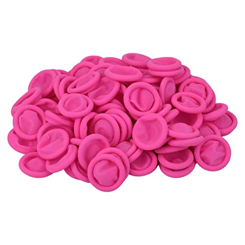 100 Pcs Finger Cots, Disposable Finger Protectors, Latex Anti-Static Finger Tip Rubber Protect Keeping Dressing Dry and Clean (Medium, Pink) - color: Pink
