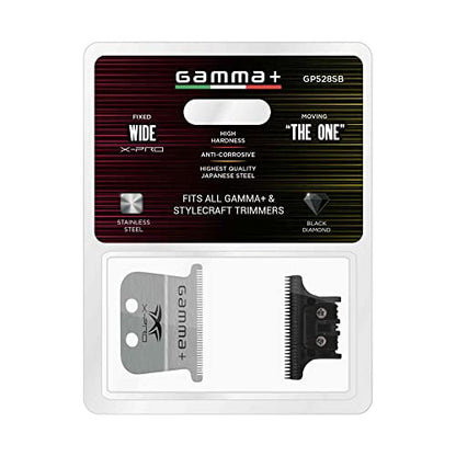 GAMMA+ Hair Trimmer Fixed Moving Blade Replacement Professional Grade - style: X-Pro Wide Stainless Steel with Black The One Moving Trimmer Blade Set