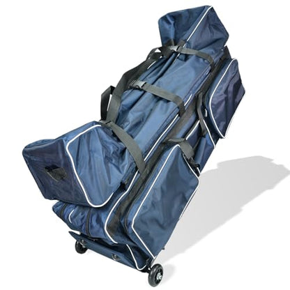 Fencing Bag with Wheels - Competition Draw-bar Rolling Fencing Bag - Fencing Bags with A High-Top Weapon Bag - color: Navy Blue