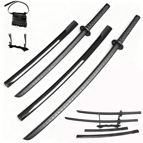 2PCS Polypropylene Plastic Training Martial Sword，Black Practice Katana Sword with Sheath，Training Katana for Practice，with Belt and Stand - style: A-2 Sword +Stand +Belt