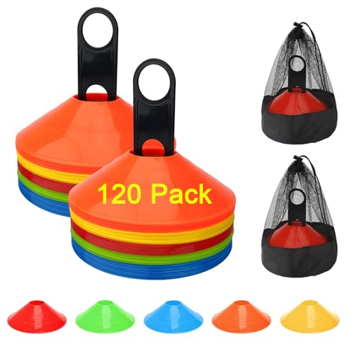 Soccer Cones for Sports Training Disc Cones Include Carry Bag and Holder - color: 120 Pack