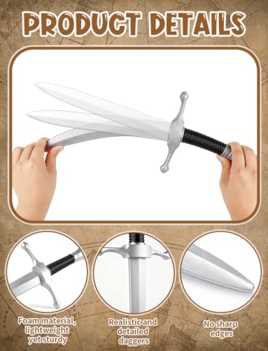 16’’ PU Fake Foam Sword,Halloween Swords Medieval Knight Dagger for Kids - color: Silver
