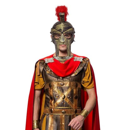 Servllcell Medieval Roman Knight Helmet,Plastic Greek Spartan Gladiator Helmet Medieval Costume Accessories,Halloween Hat - color: Gold Red-c1