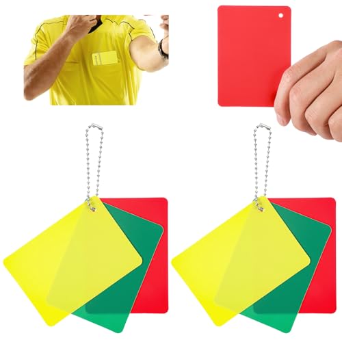 Soccer Referee Penalty Cards, 2 Set Green Red and Yellow Card for Soccers Referee Cards Soccer Ref Card Warning Ejection Delay Referees-Card for Sport Competition, Referees Accessories