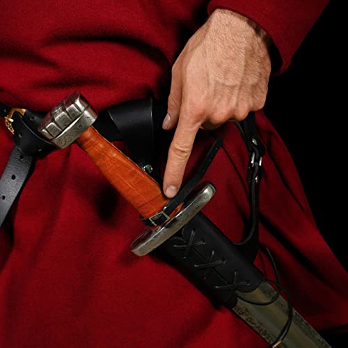 Mythrojan Medieval Sword Frog Adventurer with Leather Holder for Universal Rapier, Broadsword, Cutlass - style: Large Right Handed - Black (10" X 10")